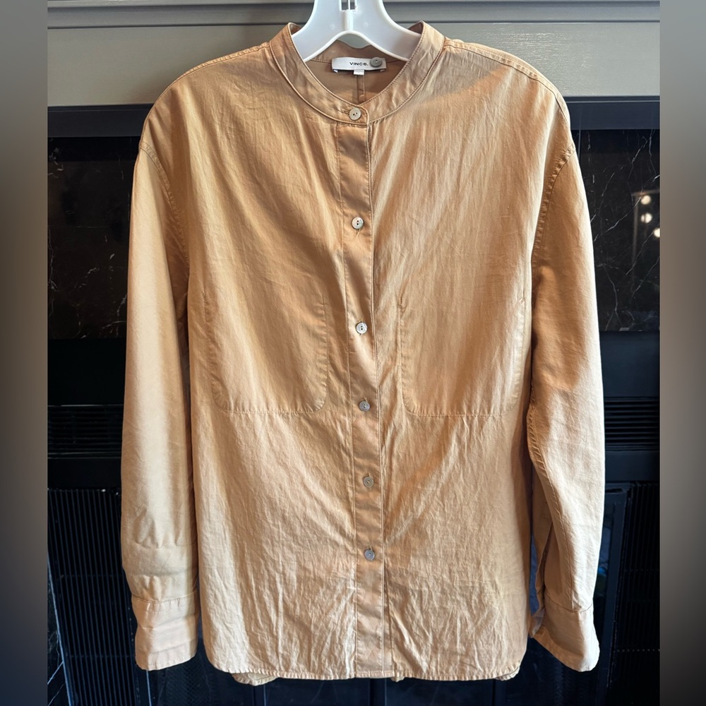 Vince Womens Button Front Long Sleeve Collarless Blouse Size Small